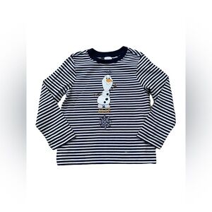 Hanna Andersson Size 110, 5, Frozen Olaf Striped Long Sleeve Graphic Tee Shirt